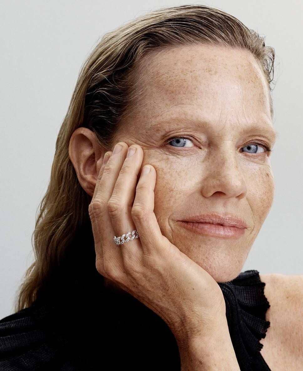 PANDORA Anillo en plata de ley Cadena Cubana en Pavé