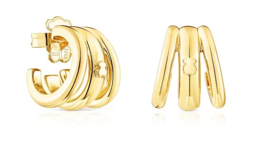 Pendientes fellow de triple aro bañados en oro 18 kt sobre plata Tous