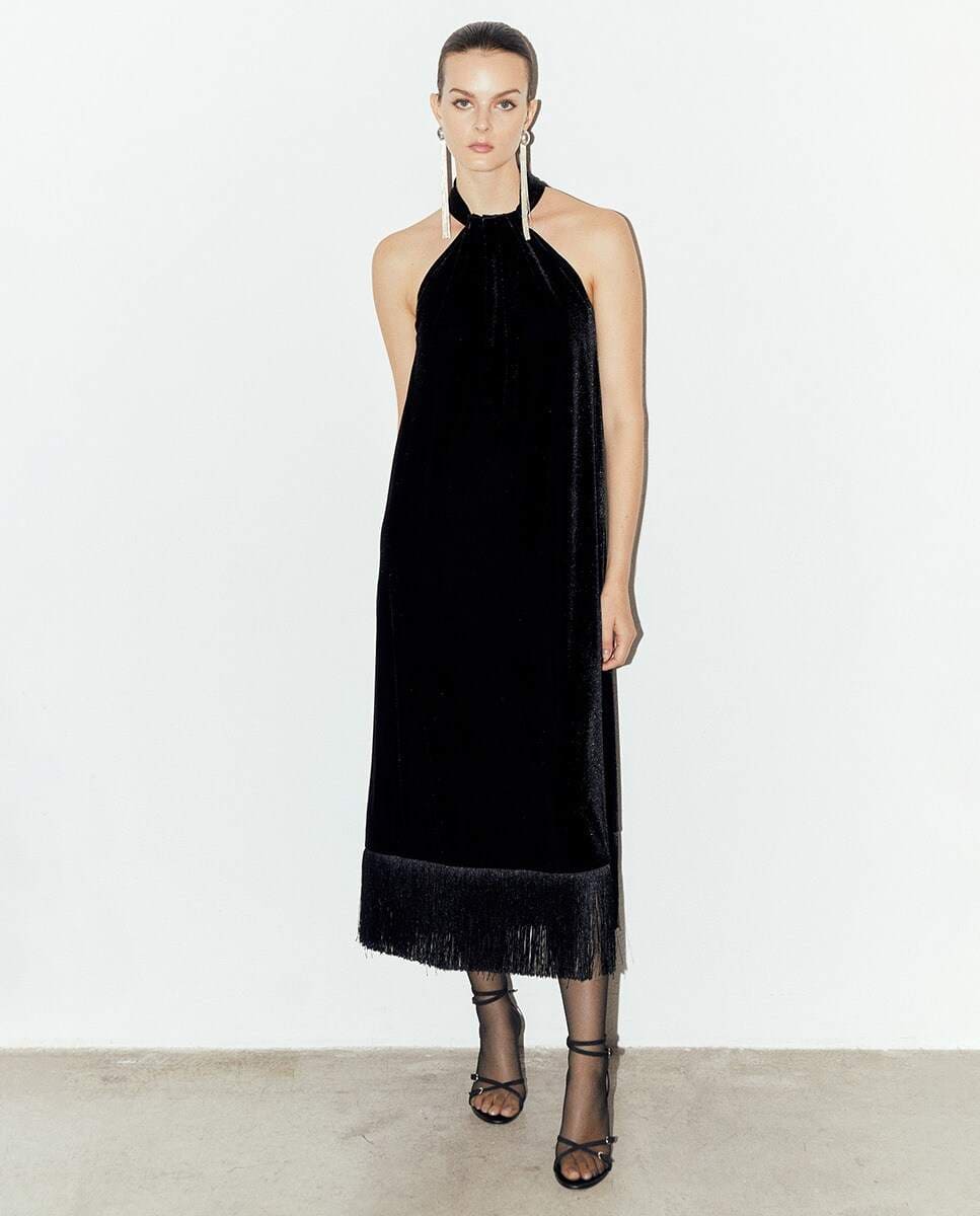 Sfera Vestido terciopelo flecos