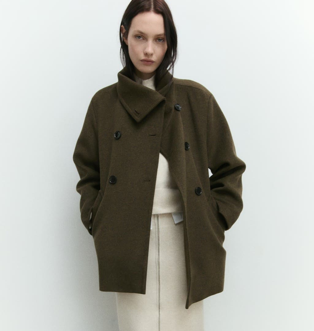 Abrigo lana doble botonadura de Mango
