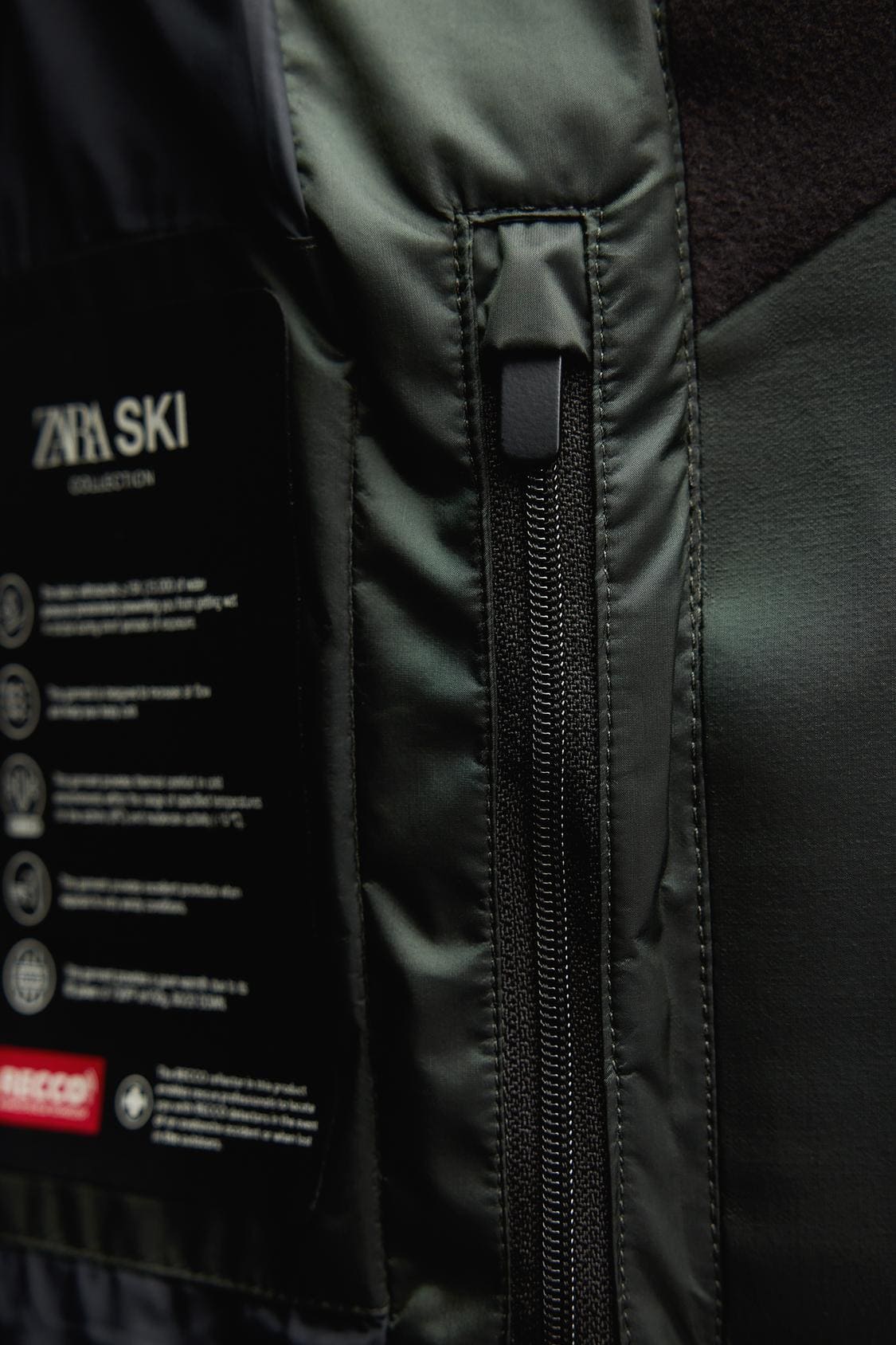 El nuevo abrigo plumífero Water and Wind Protection Recco Technology Ski Collection de Zara