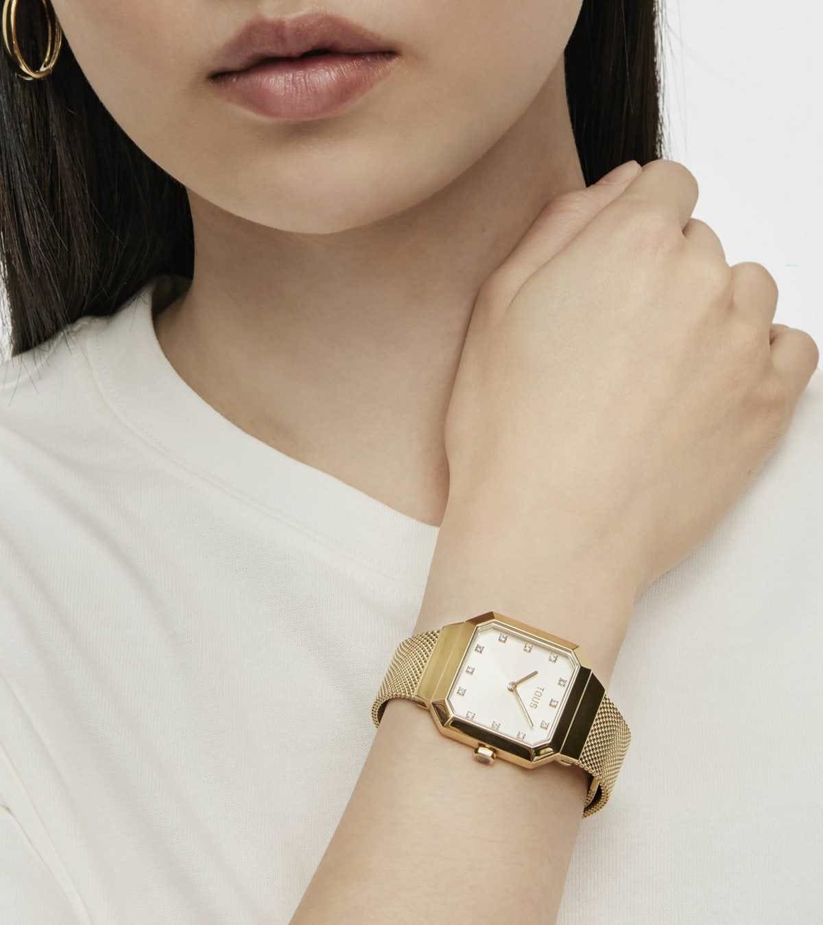 Reloj analógico de mujer Karat Squared con brazalete de acero IPG dorado de TOUS