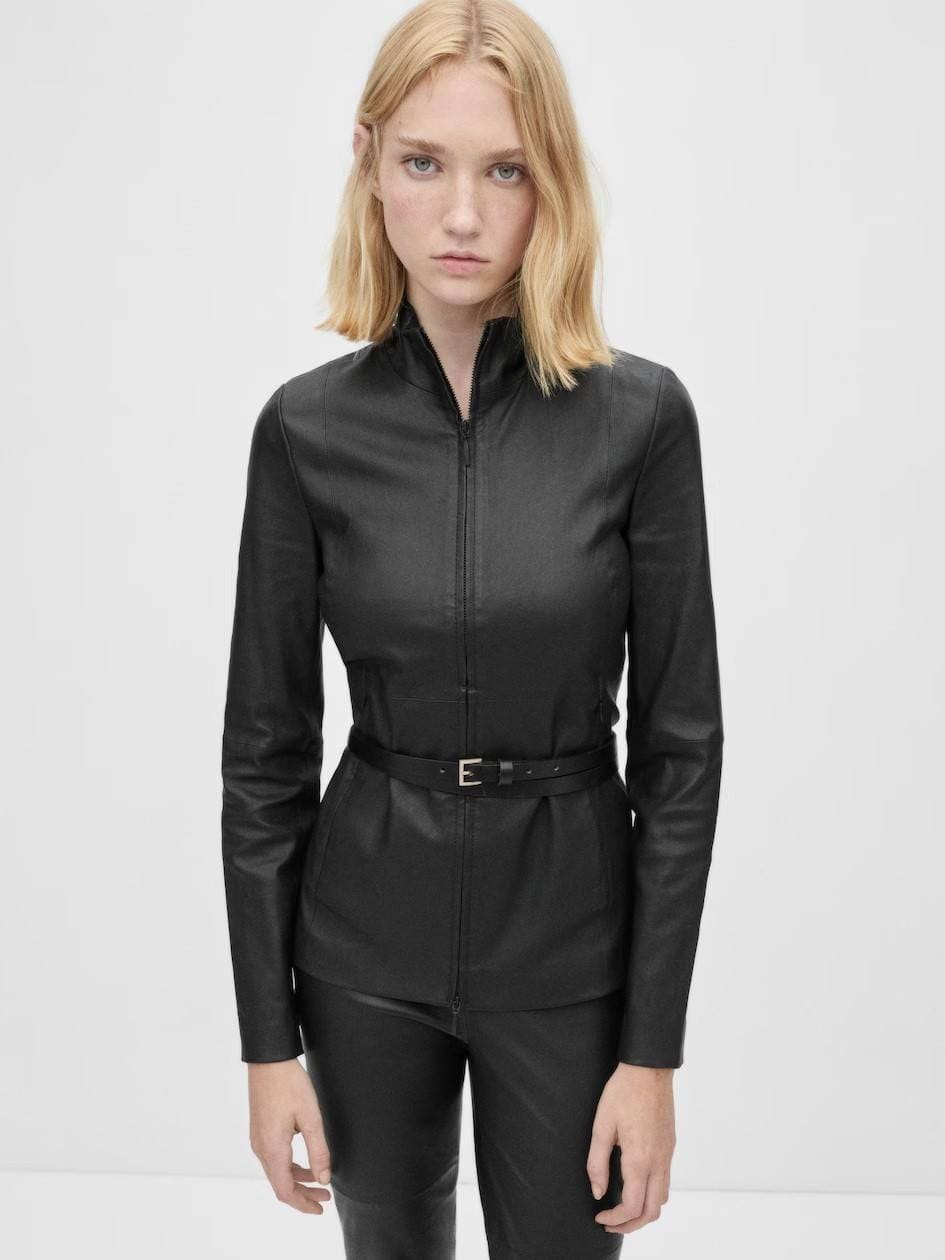 Chaqueta piel entallada doble cremallera de Mango