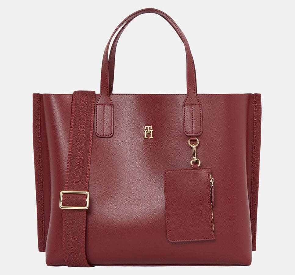 Tommy Hilfiger Bolso estilo satchel de mujer en color granate y detalle de monedero