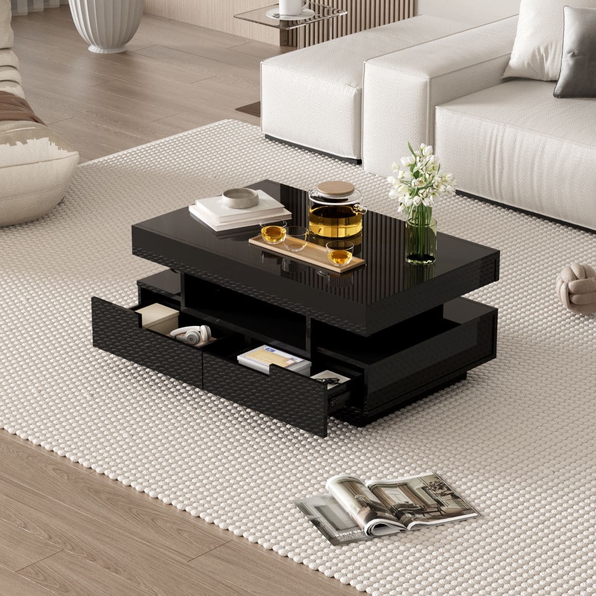 Mesa de centro con luz LED y 4 cajones Muebles Chic de Leroy Merlin