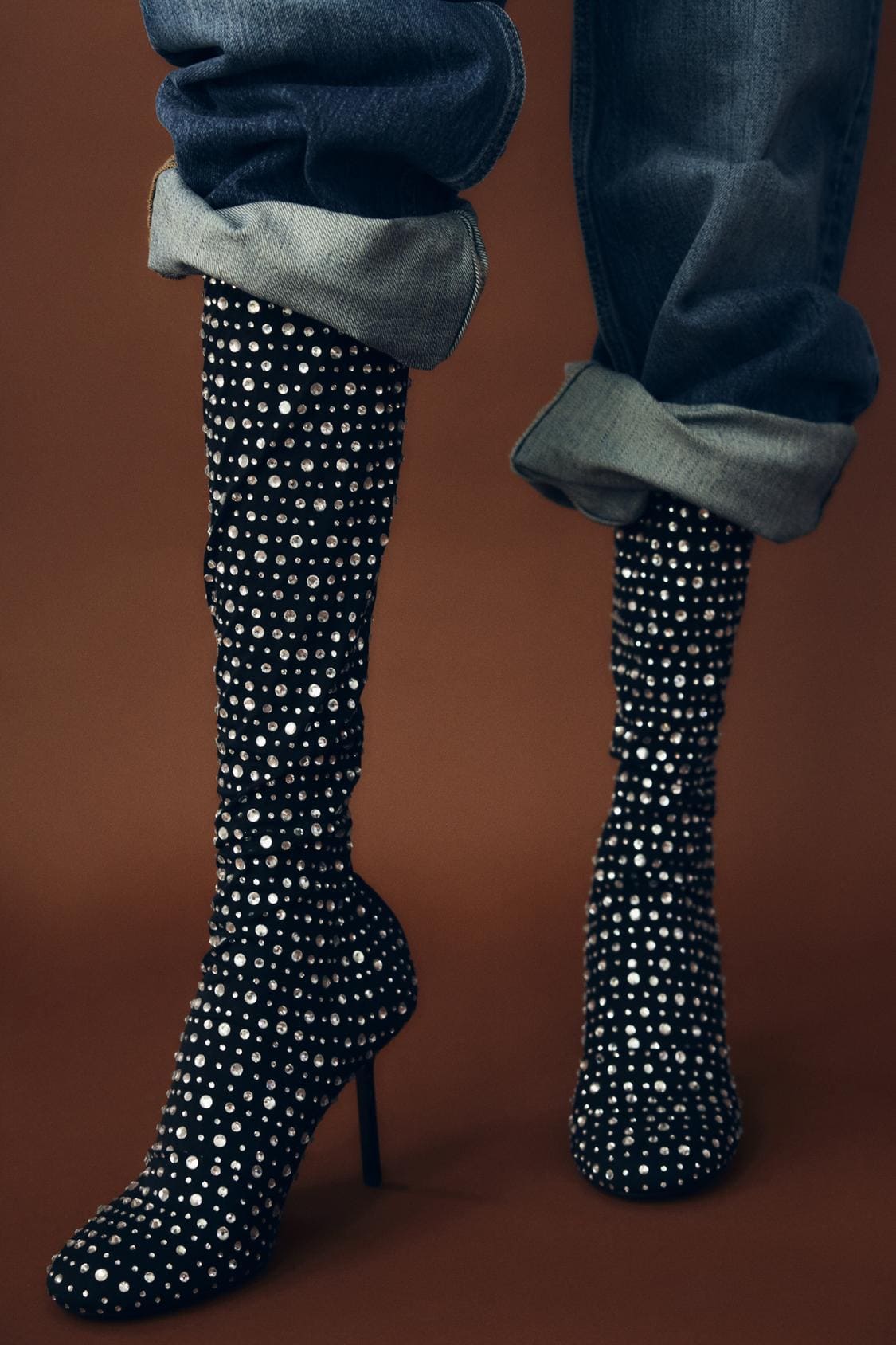 Las botas con tacón mesh con brillos de Zara