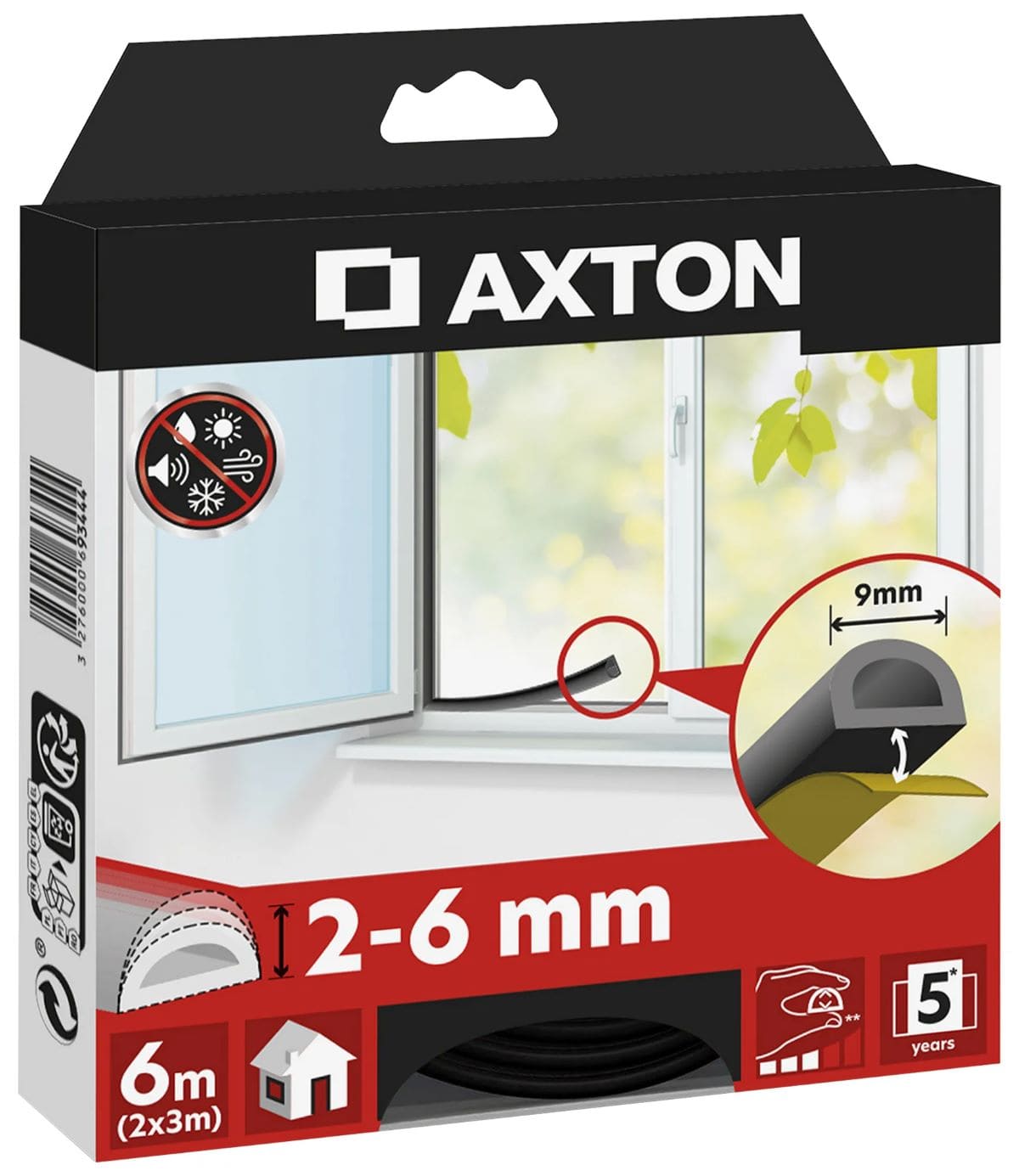 Burlete negro para puertas y ventanas Axton