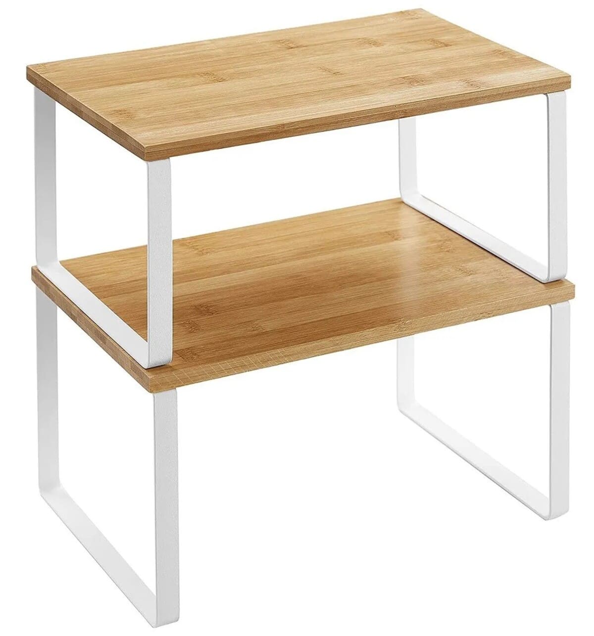 Conjunto de 2 estantes apilables de bambú y metal CALICOSY