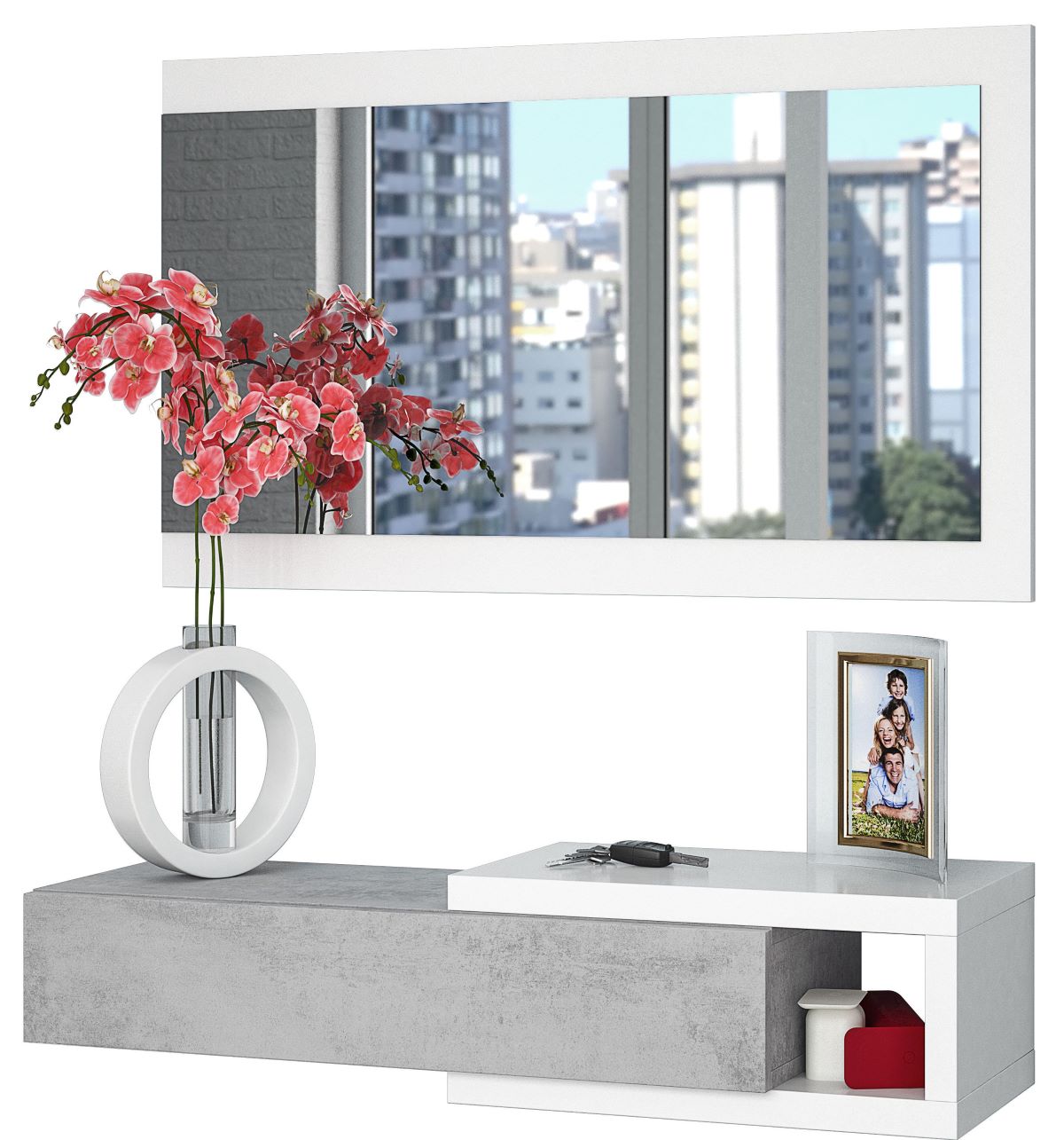 Mueble recibidor Enzo con espejo blanco y cemento de Leroy Merlin