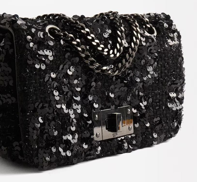 Bolso de fiesta multiposición con lentejuelas y cierre de botón en liso