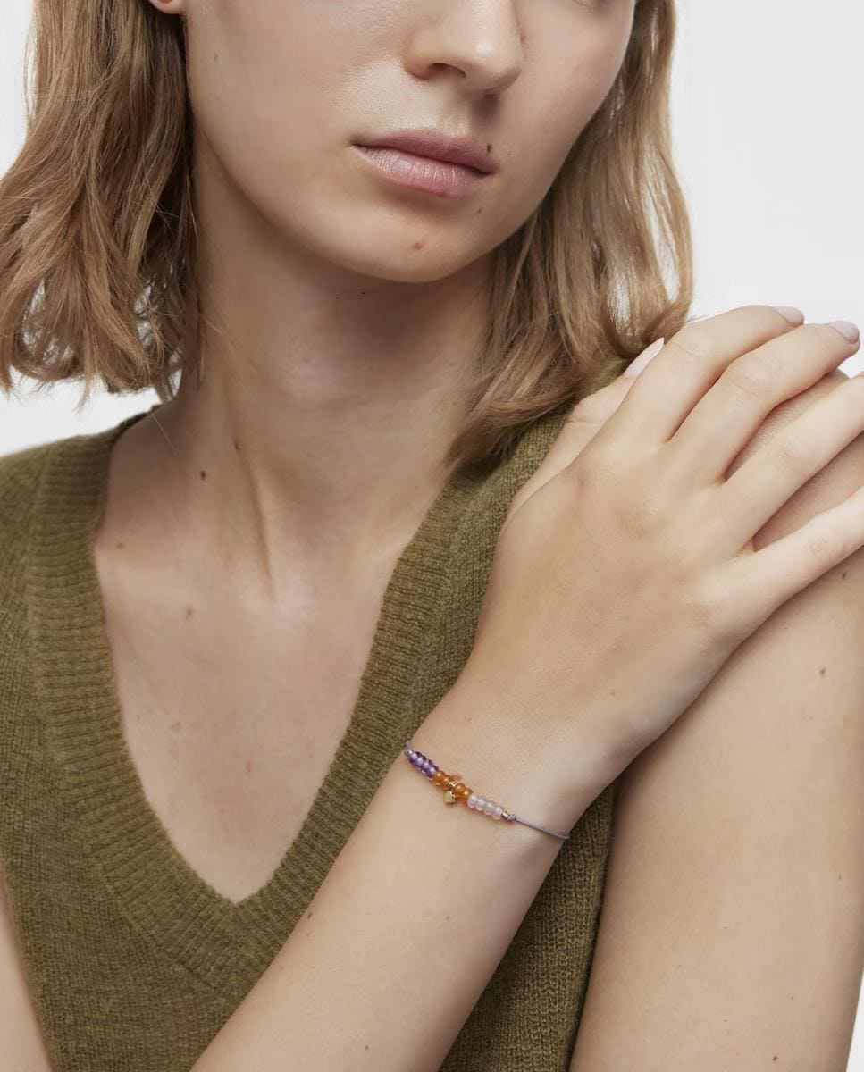 Pulsera Balloon de cordón con corazón de oro y calcedonia