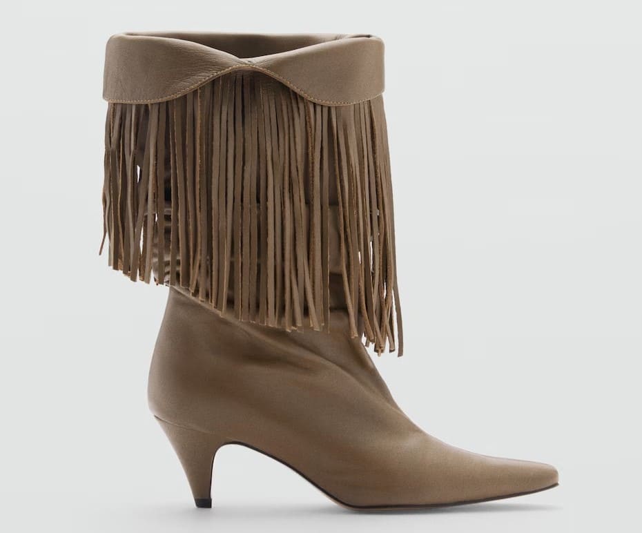 Botín piel tacón flecos de Mango