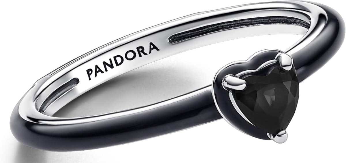 PANDORA ME Anillo con corazón en plata de ley con cristal negro y esmalte negro en Amazon