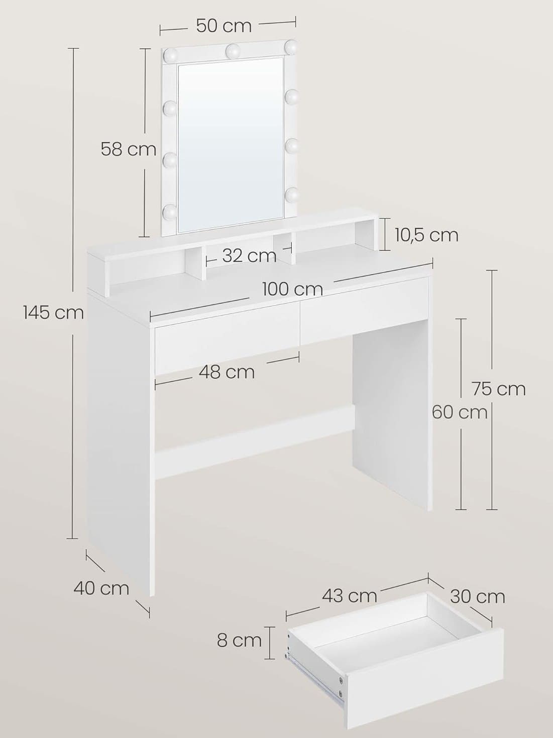 VASAGLE Tocador con luces LED y brillo ajustable en Amazon