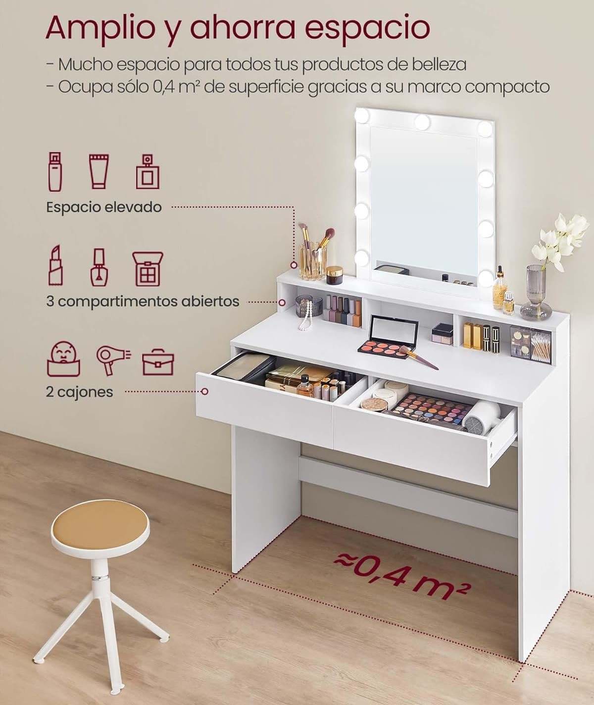 VASAGLE Tocador con luces LED y brillo ajustable en Amazon