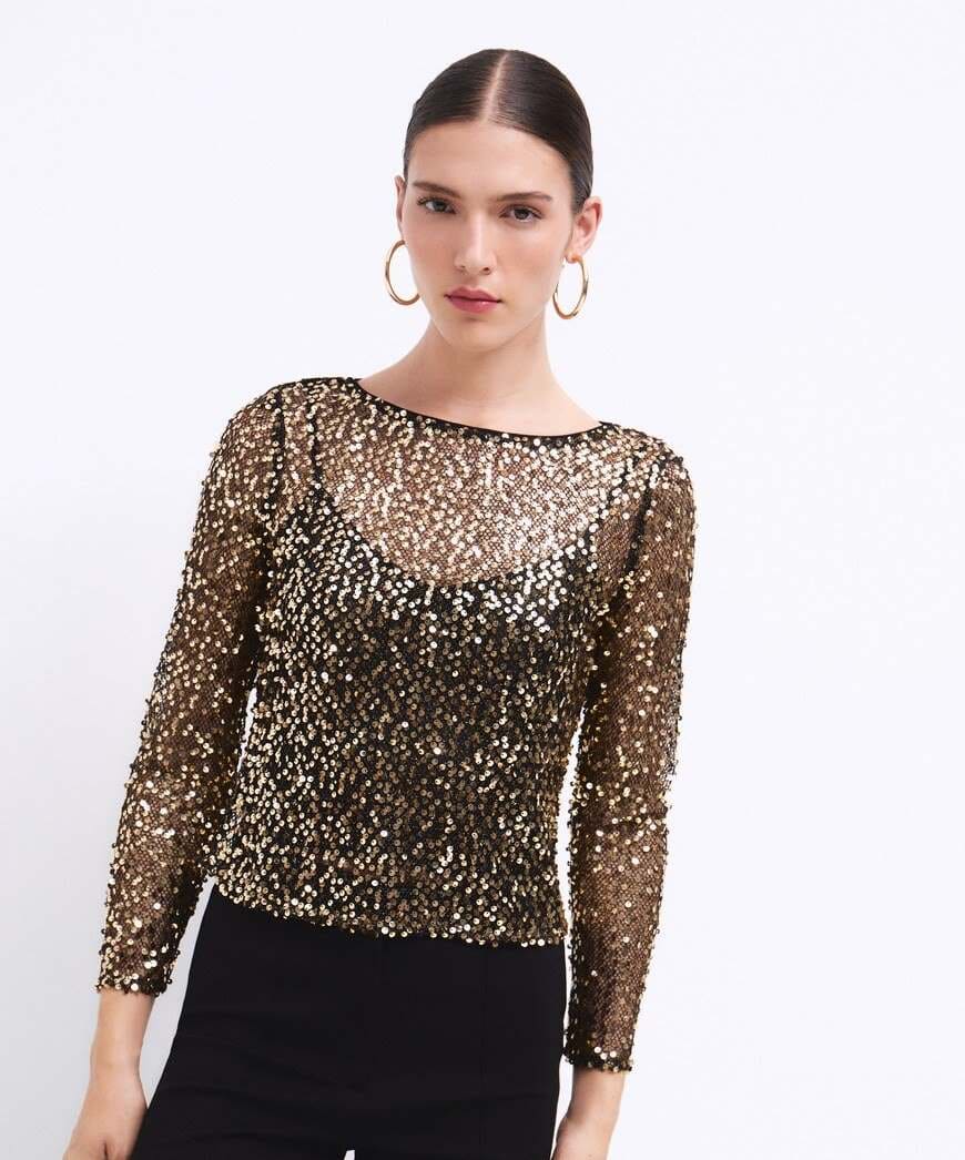 Tintoretto Blusa manga larga lentejuelas