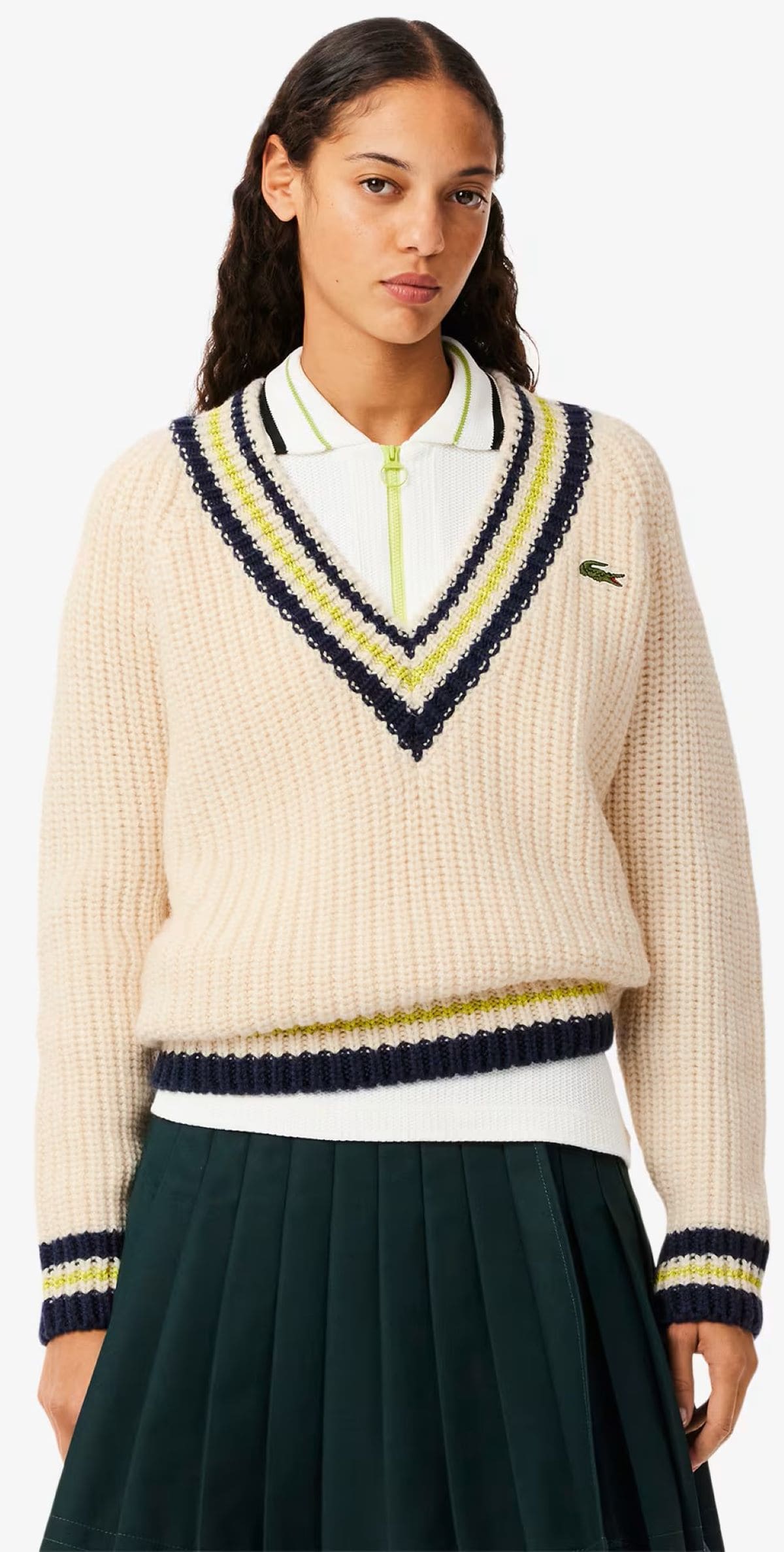 Suéter de tenis con cuello de pico de lana corte amplio de Lacoste