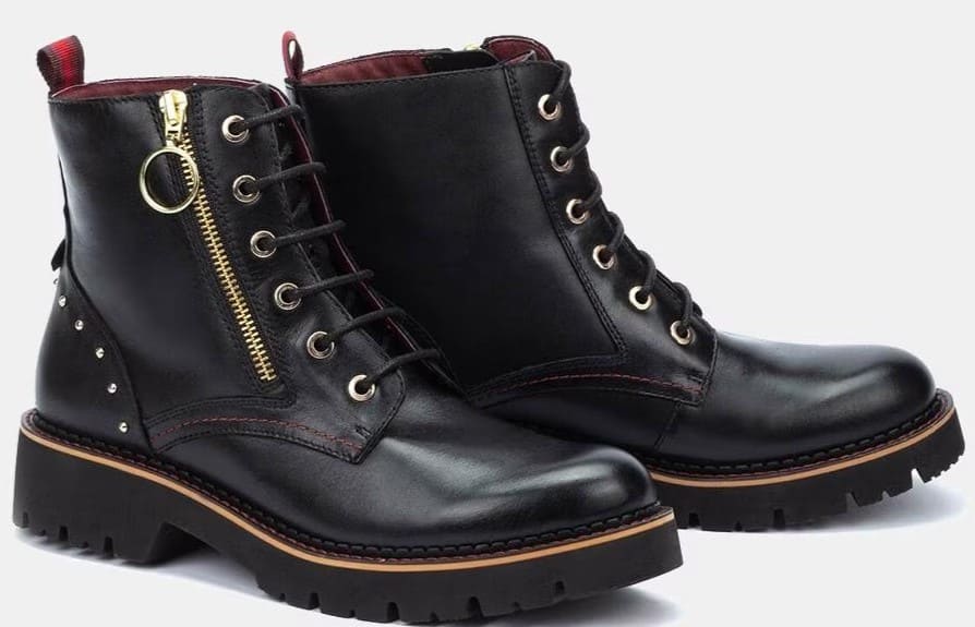 Botines de mujer de piel estilo biker con cordones y adorno cremallera