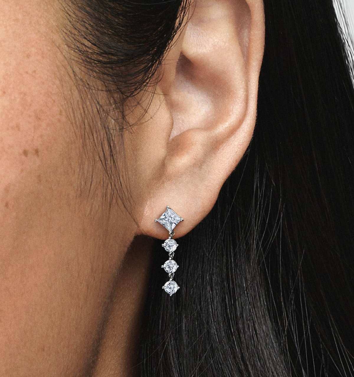 Pendientes Colgantes Círculo y Cuadrado Brillantes de Pandora