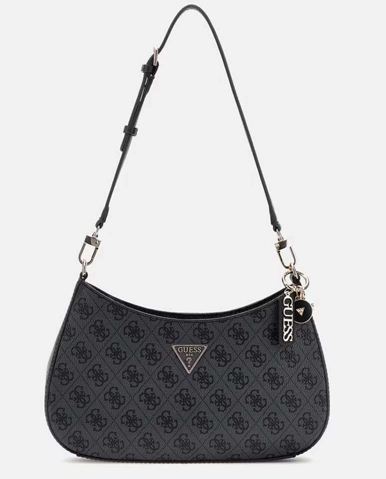 El bolso de hombro mediano Noelle en gris oscuro con logos y cremallera de Guess en El Corte Inglés