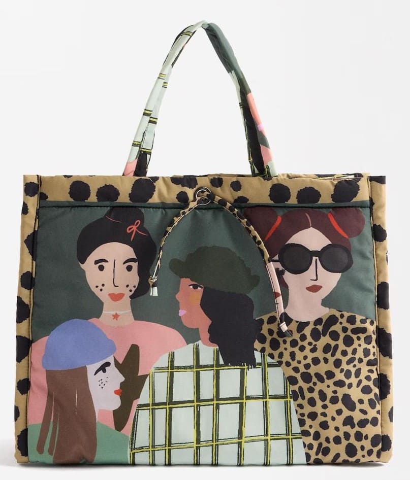 Bolso de hombro estilo shopper con cierre imantado y estampados