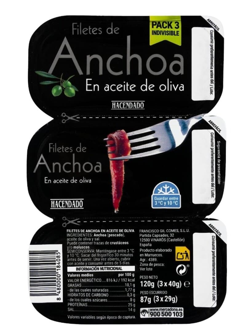 Filetes de anchoa en aceite de oliva Hacendado