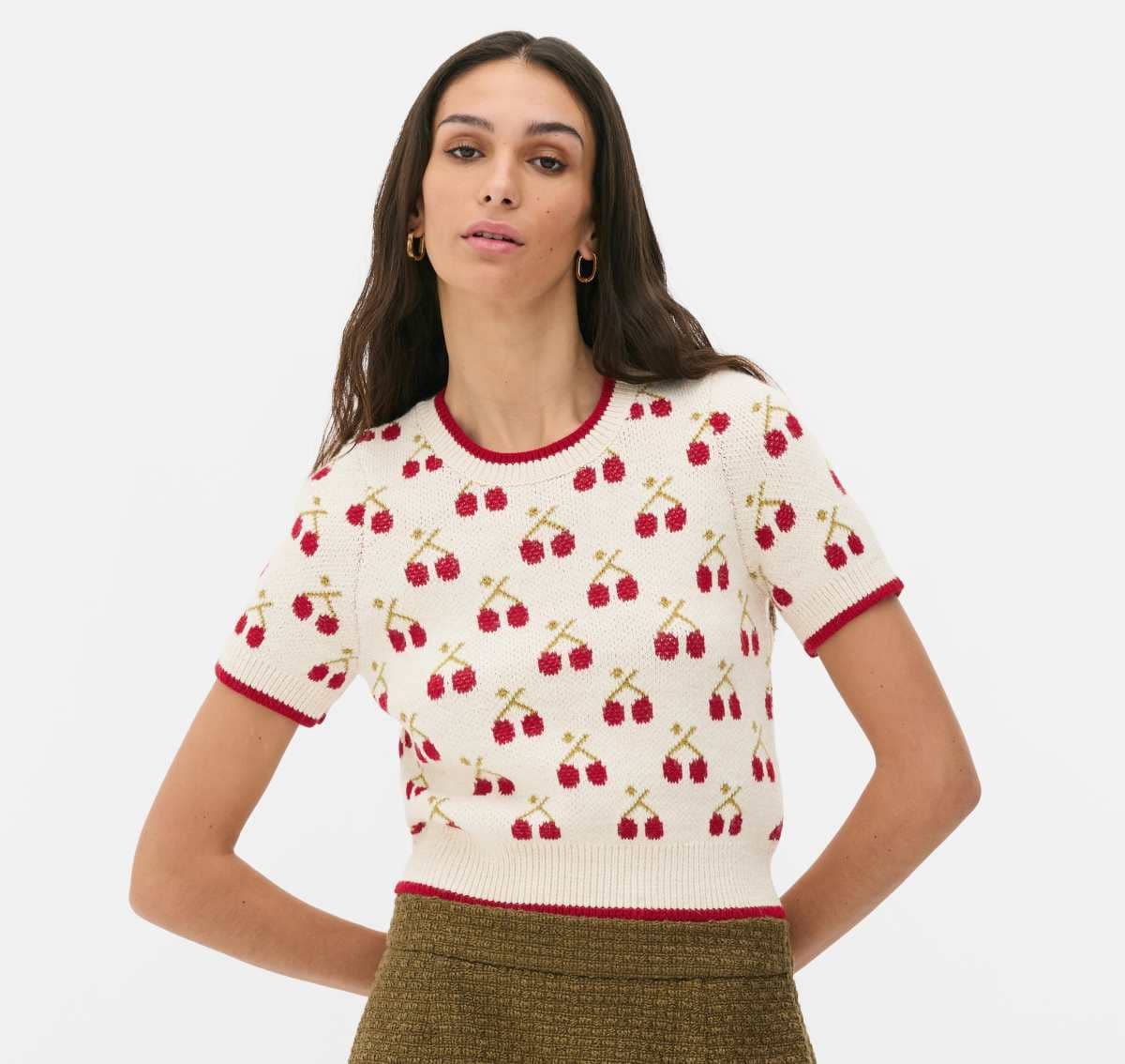 Jersey de punto de manga corta con cerezas de Primark