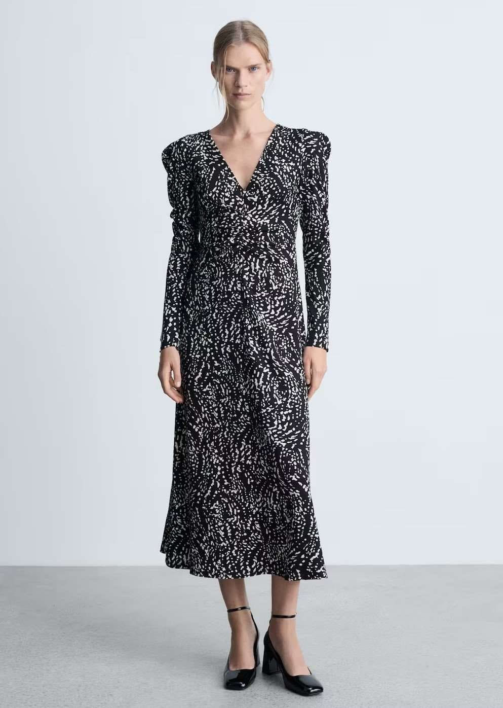 Vestido estampado manga abullonada de Mango