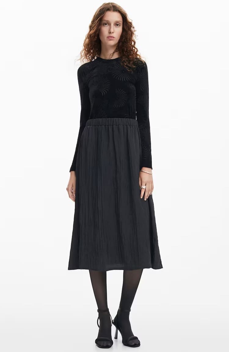 El vestido combinado de manga larga en color negro de Desigual en El Corte Inglés