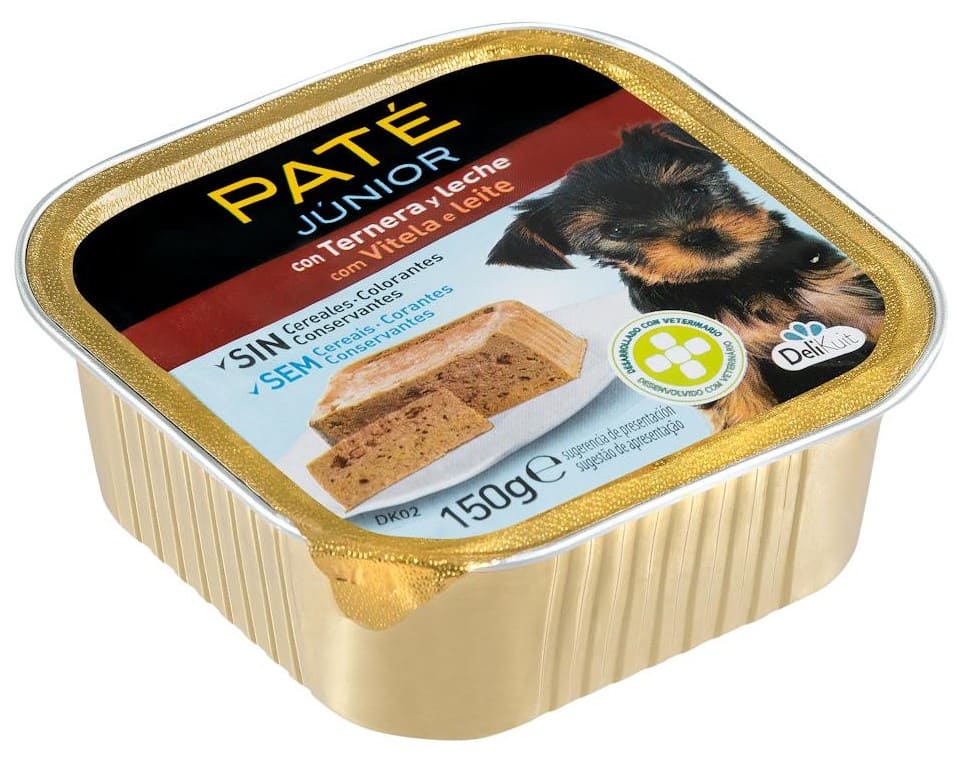 Paté para perro júnior Delikuit con ternera y leche