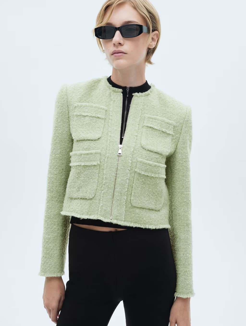 Chaqueta tweed cremallera de Mango