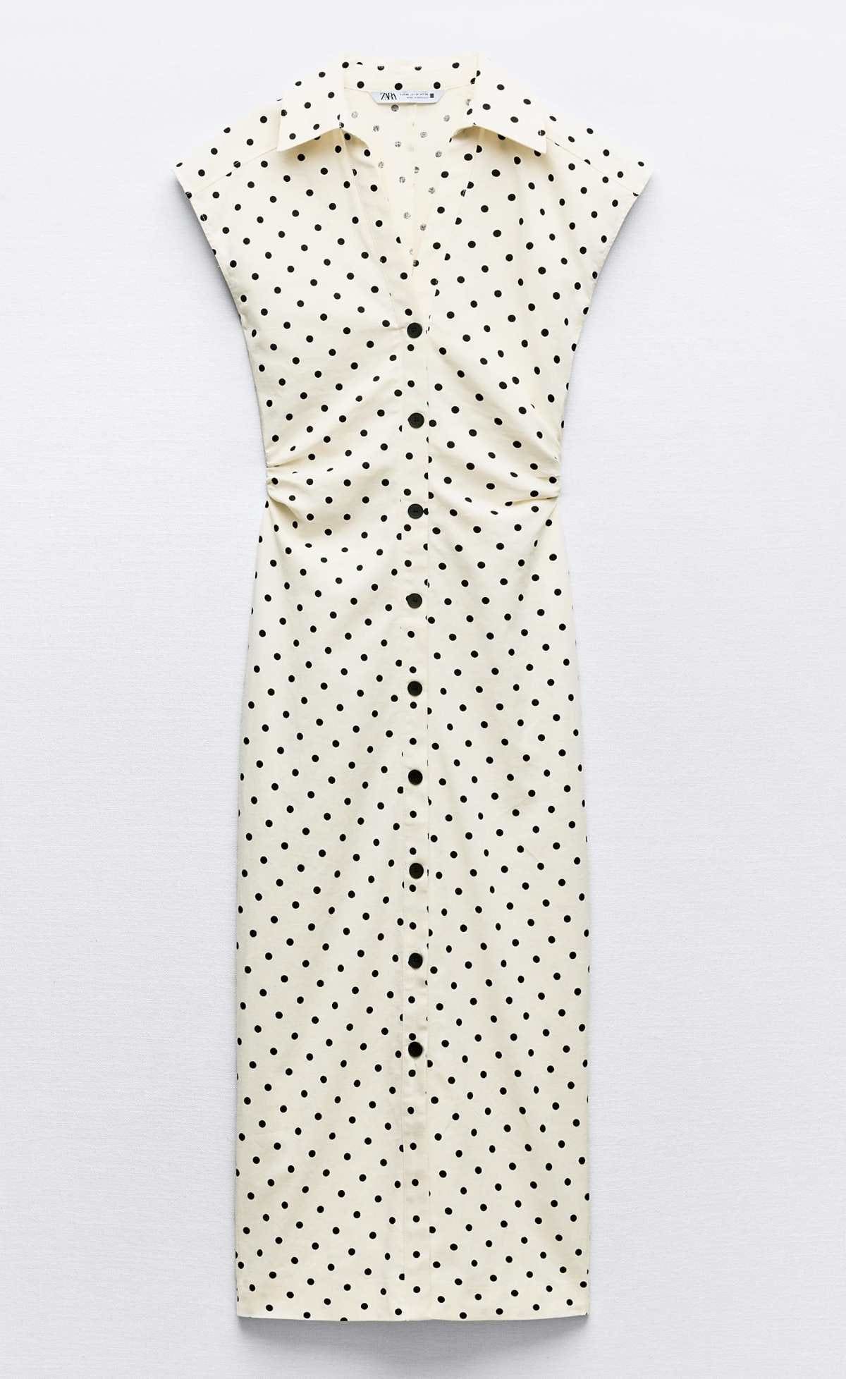 Vestido midi lunares con lino de Zara