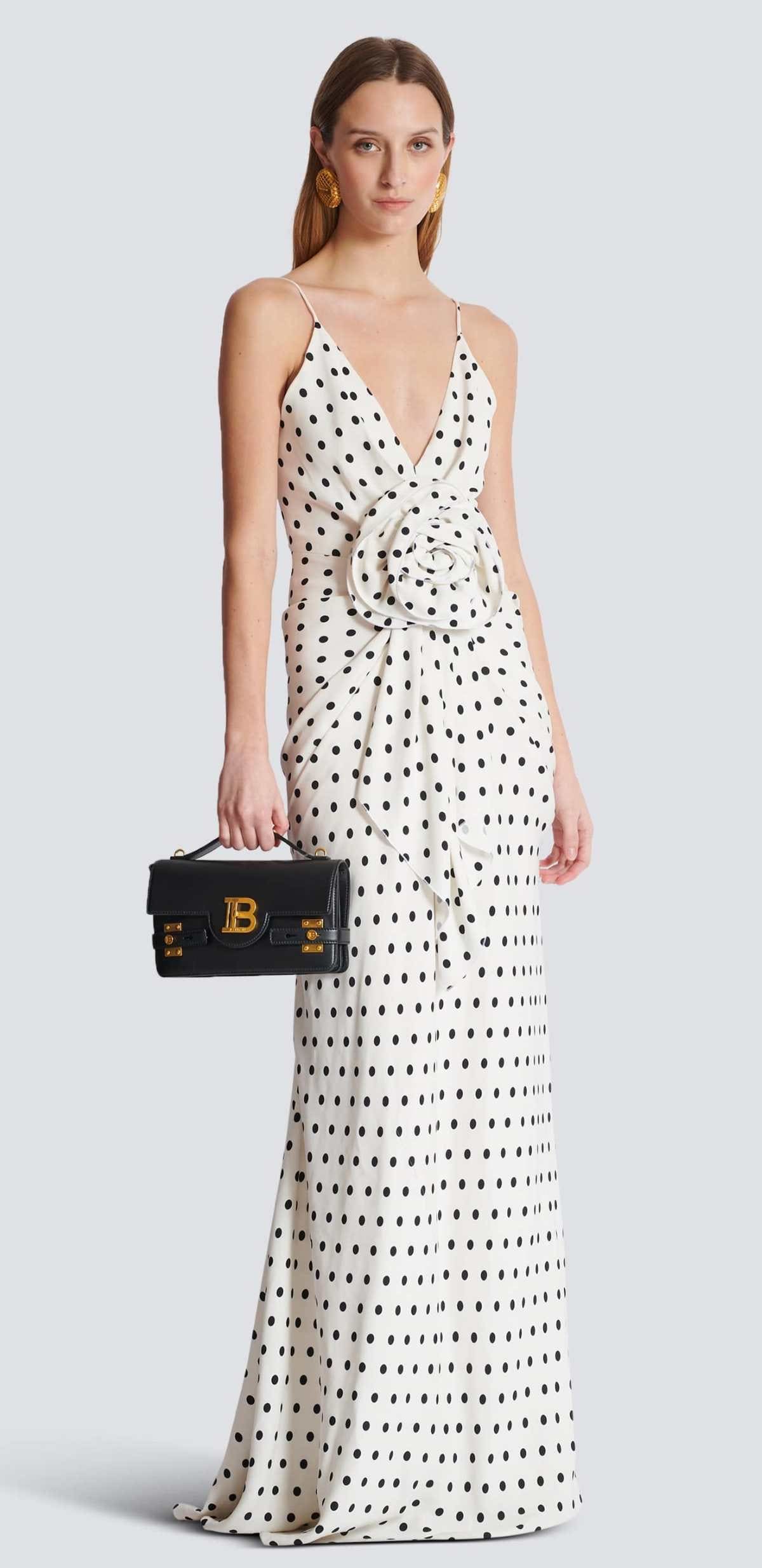 Balmain polka dot-print appliqué gown
