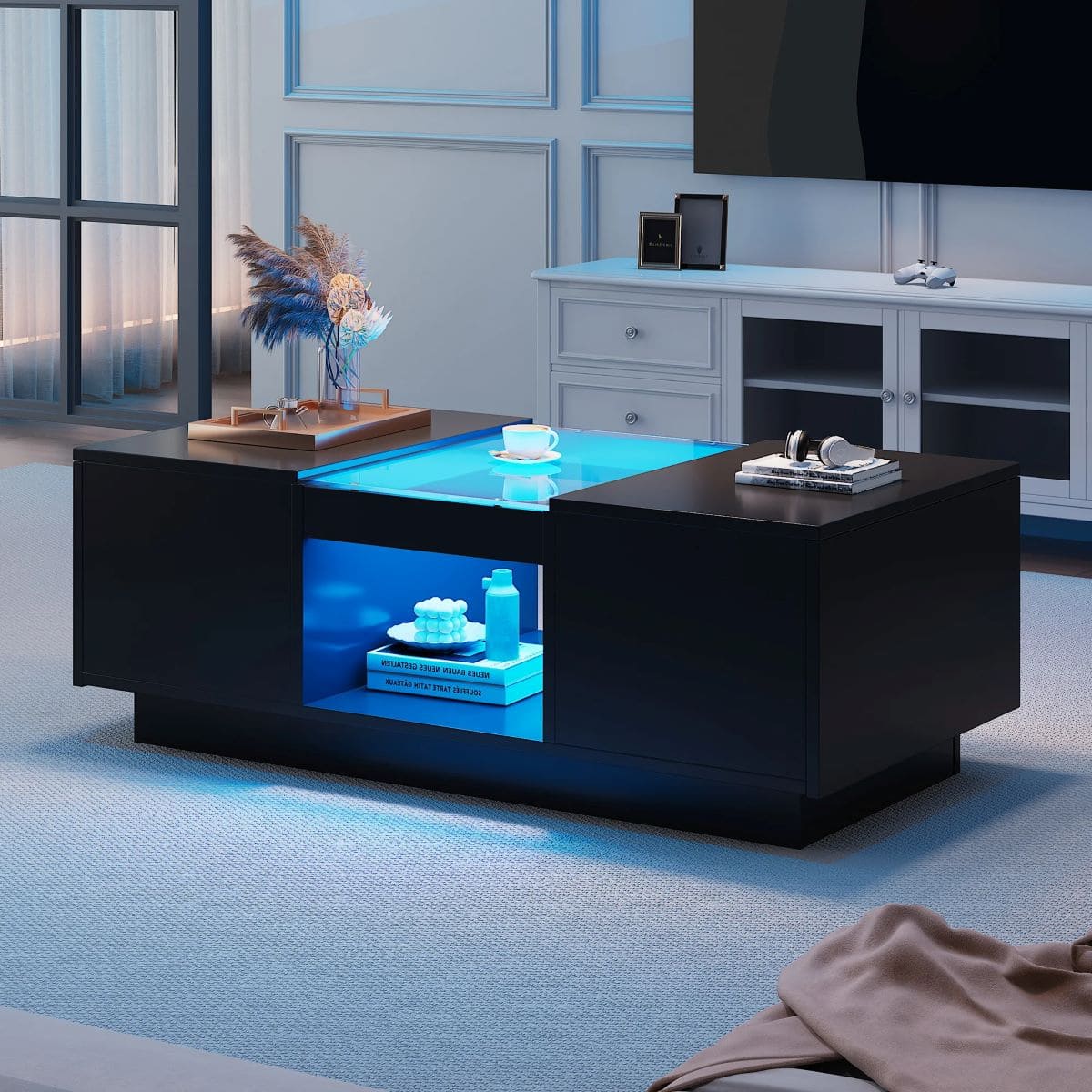 Mesa de centro con 2 cajones, compartimento y luces LED MUEBLES CHIC de Leroy Merlin