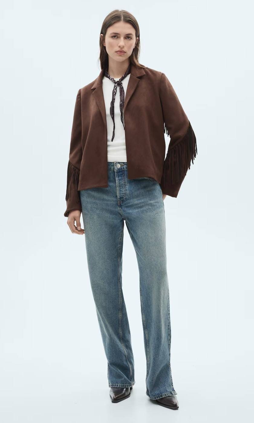 Chaqueta flecos efecto ante de Mango