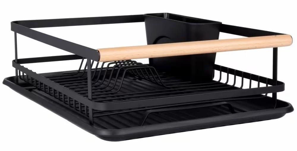 Escurridor de metal negro y haya