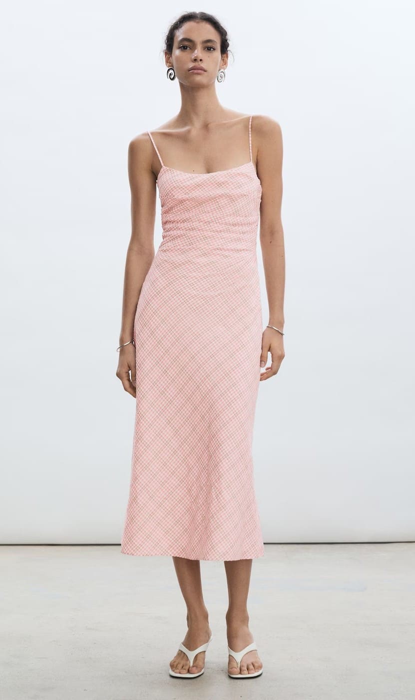 Vestido midi estampado cuadros de Mango