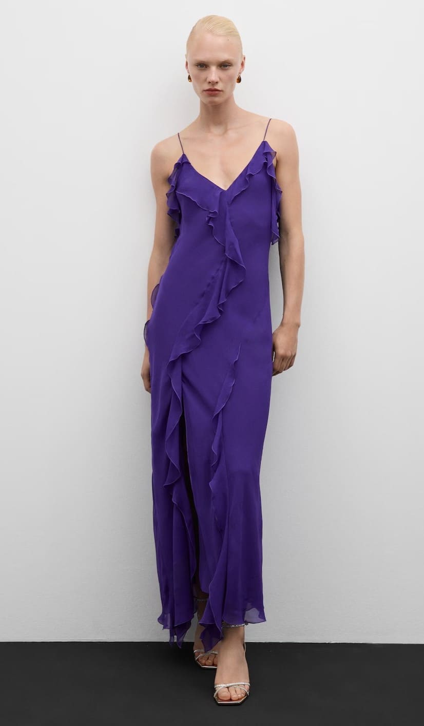 Vestido gasa volantes de Mango