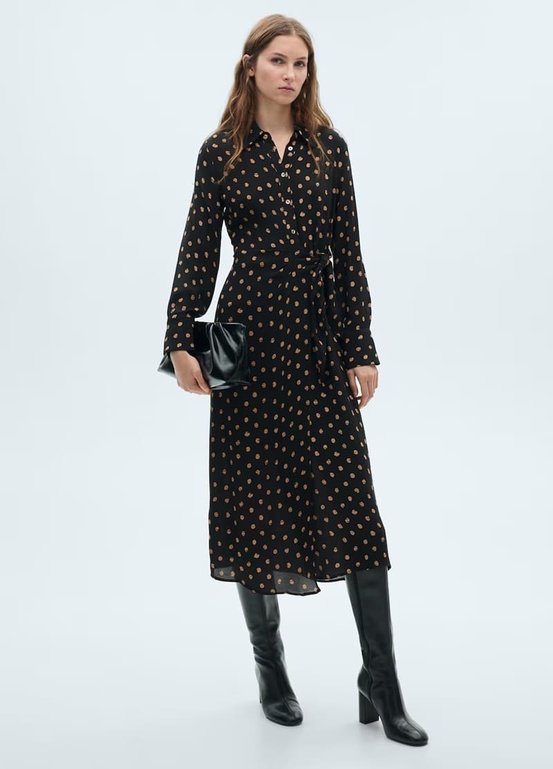 Vestido camisero topos detalle nudo de Mango