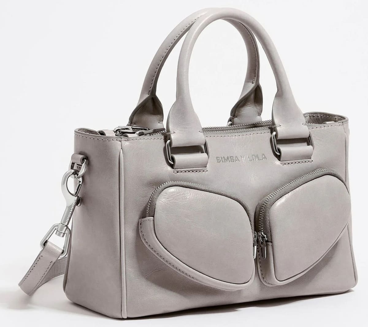 El bolso tote pocket mediano de piel gris de Bimba y Lola