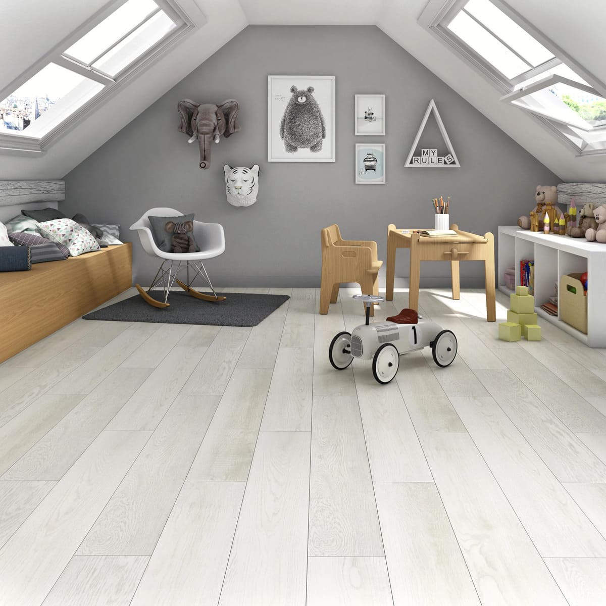 Suelo vinílico autoadhesivo medio Ice efecto madera blanca MOD000 ARTENS