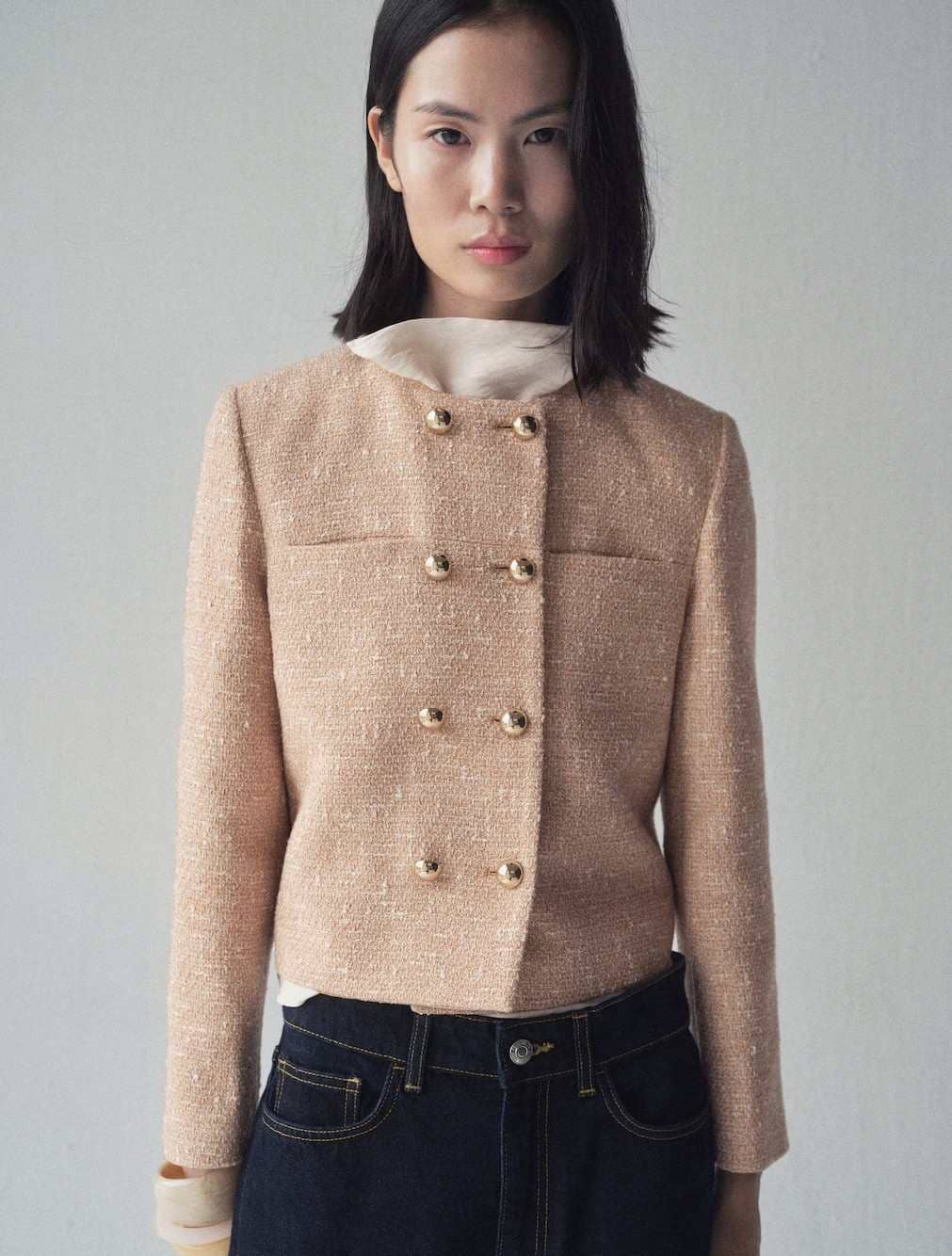 Chaqueta tweed doble botonadura de Mango