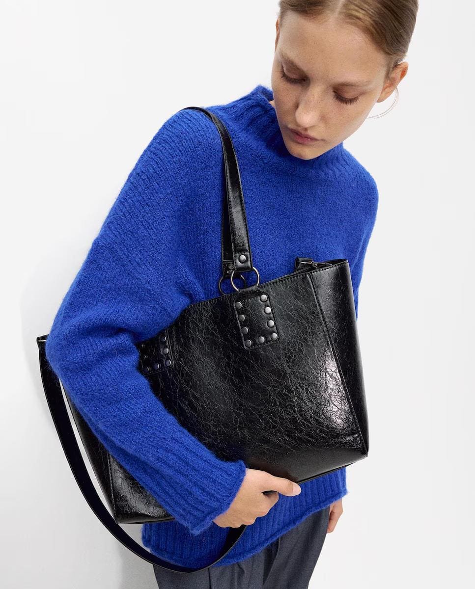 Bolso de hombro estilo shopper grande con cierre de cremallera en liso