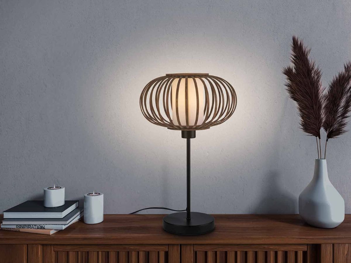 Lámpara LED de sobremesa con pantalla de bambú