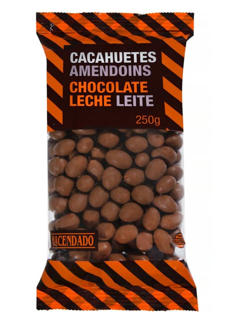 Cacahuetes Hacendado cubiertos de chocolate con leche