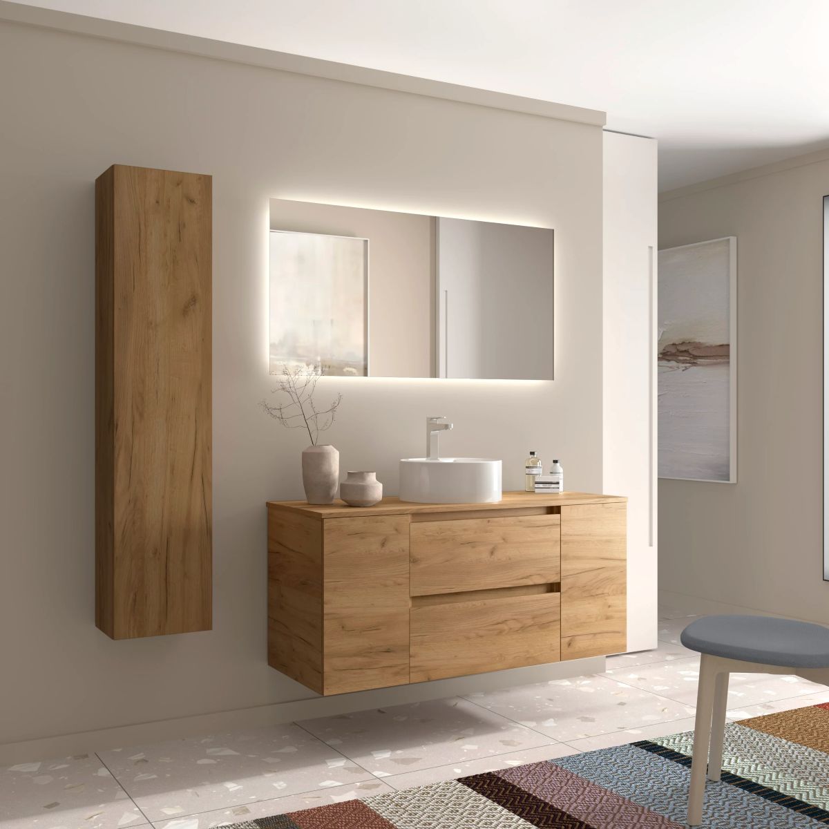 Mueble de baño modelo BEQUIA Plus de 'roble' y porcelana de Leroy Merlin