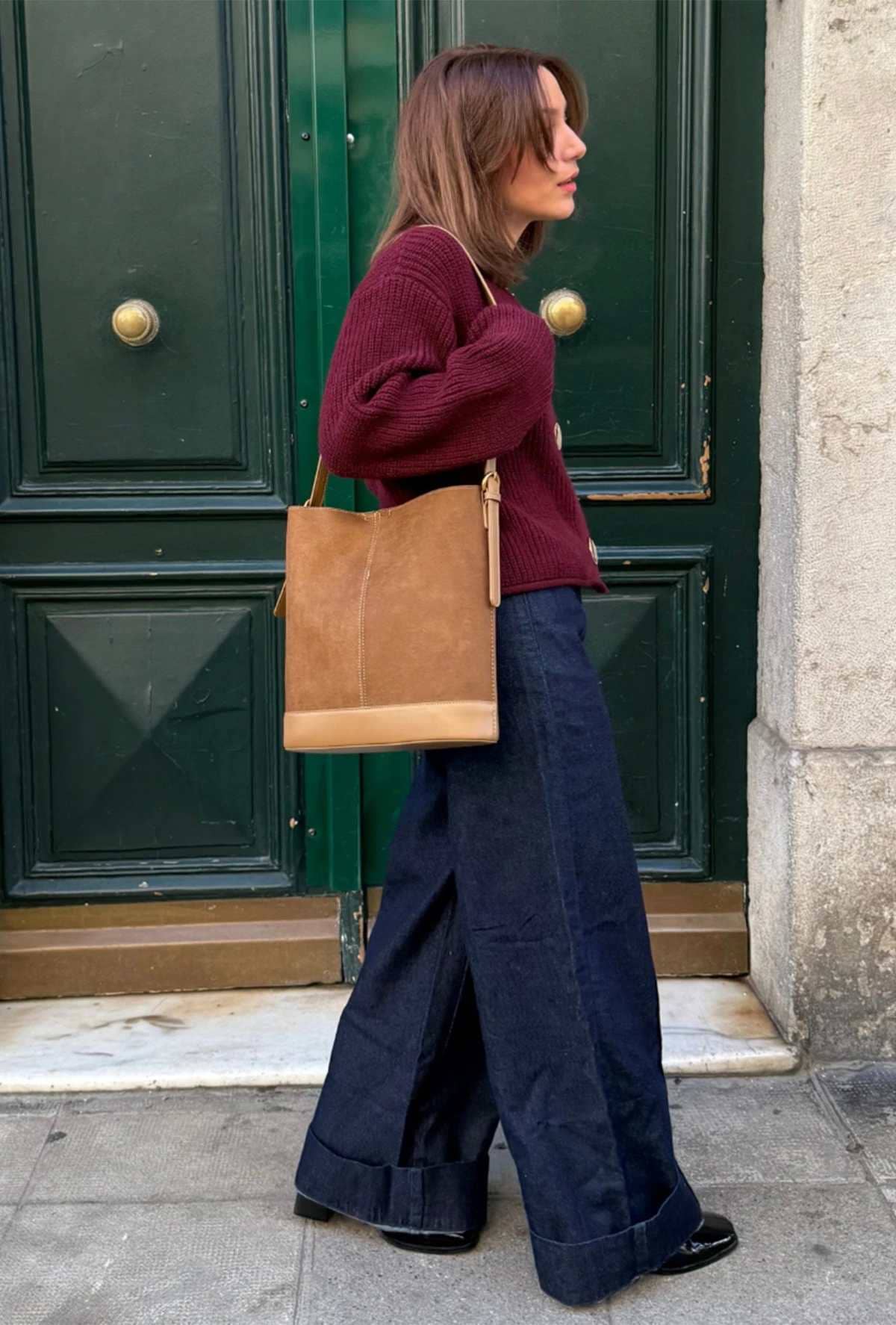 Bolso bombonera de dos materiales de Kiabi