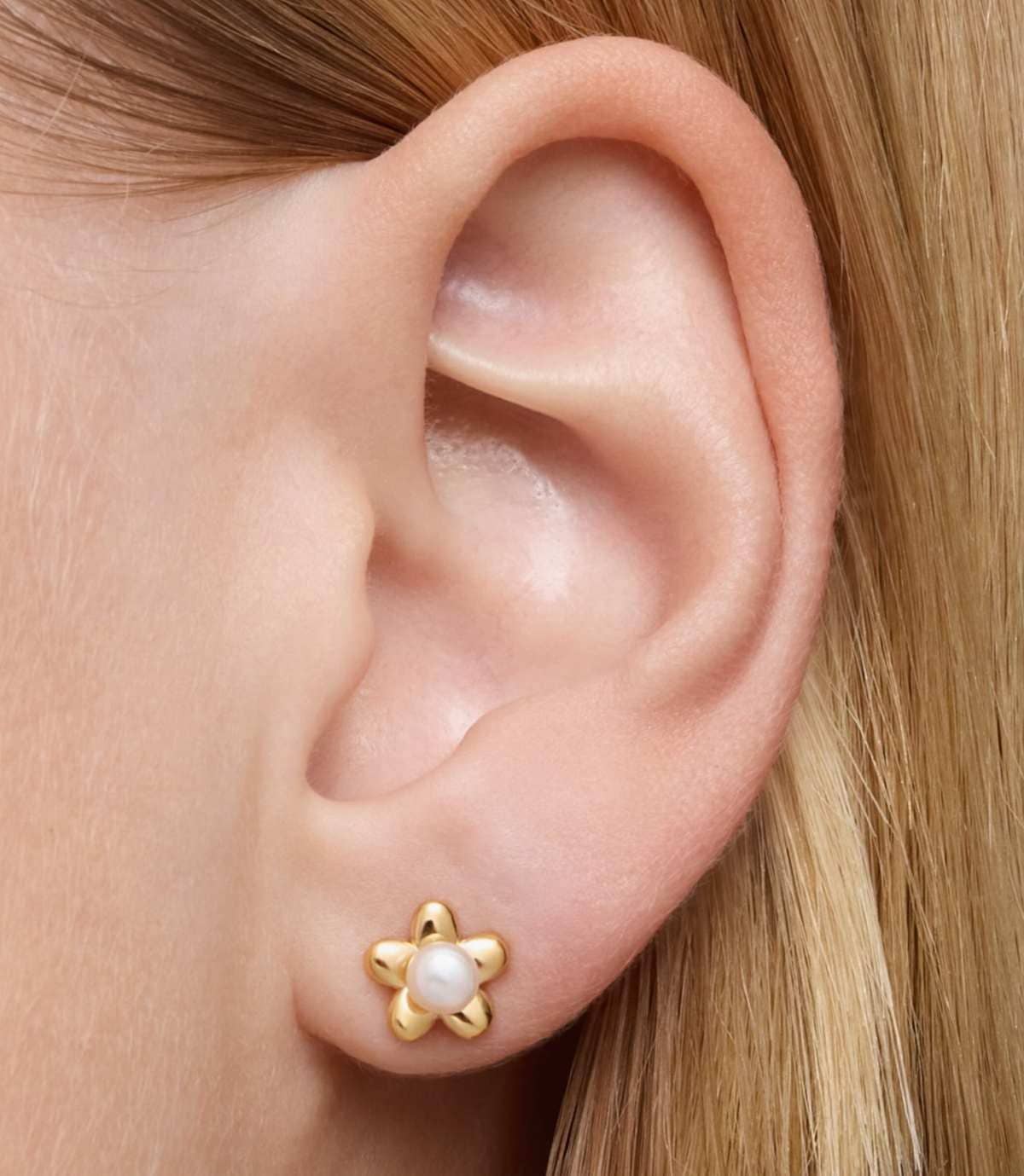 Pack de pendientes con baño de oro 18 kt sobre plata motivo flor y perlas cultivadas Virtual Garden de TOUS