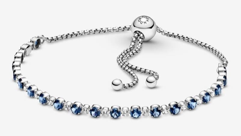 Pulsera de brillos azules y transparentes con cierre deslizante