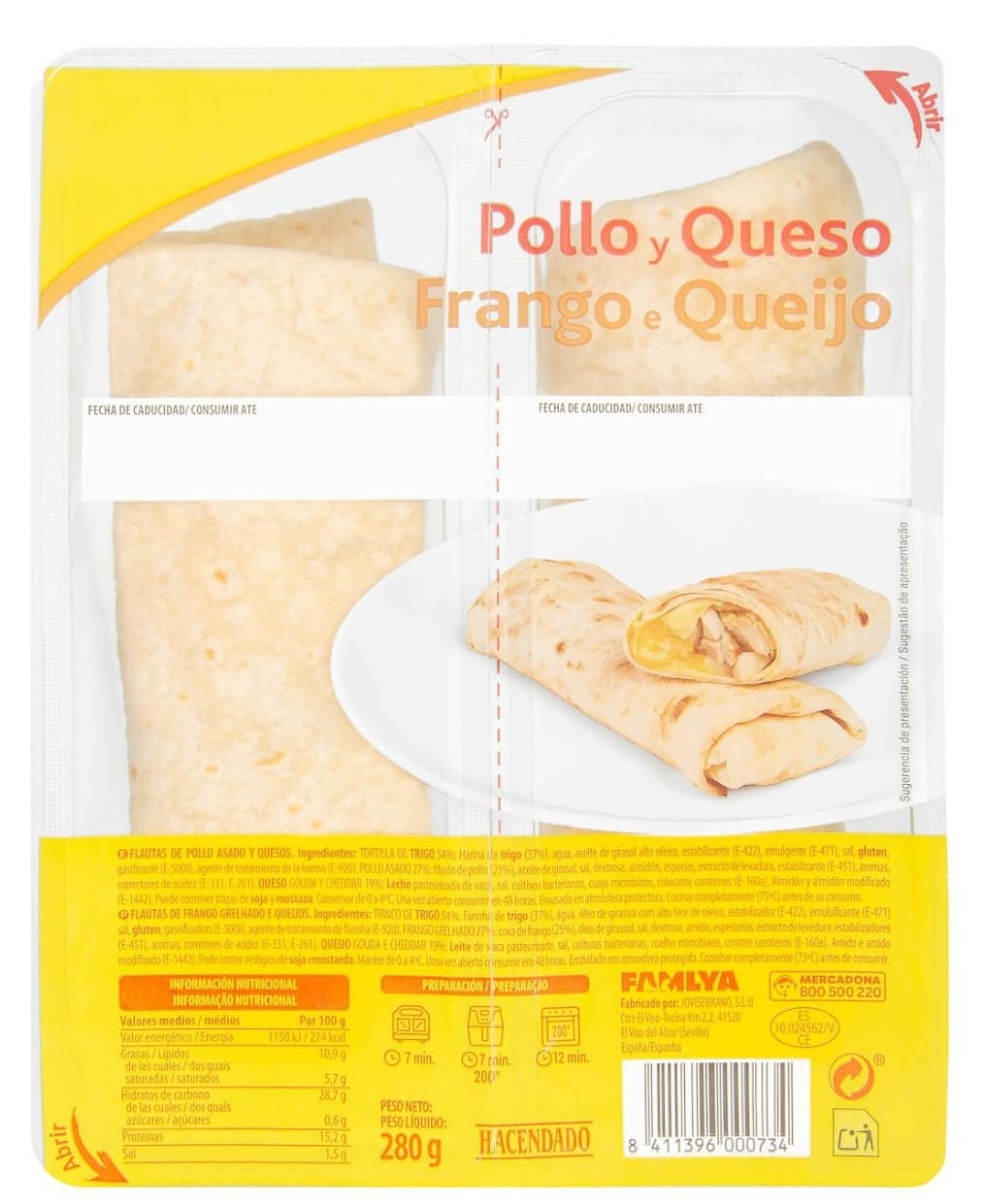 Flautas de pollo y queso